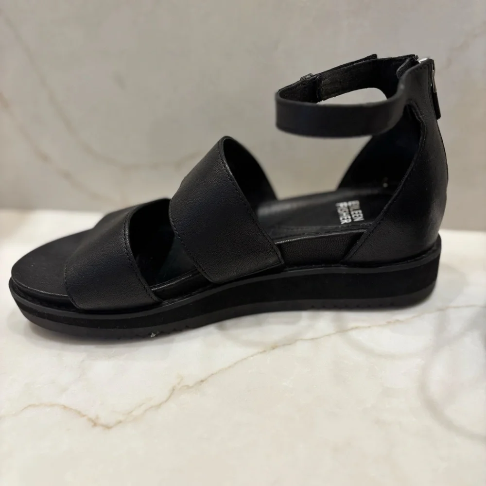 Eileen Fisher Black Leather Keno Sandals - Picture 3 of 5